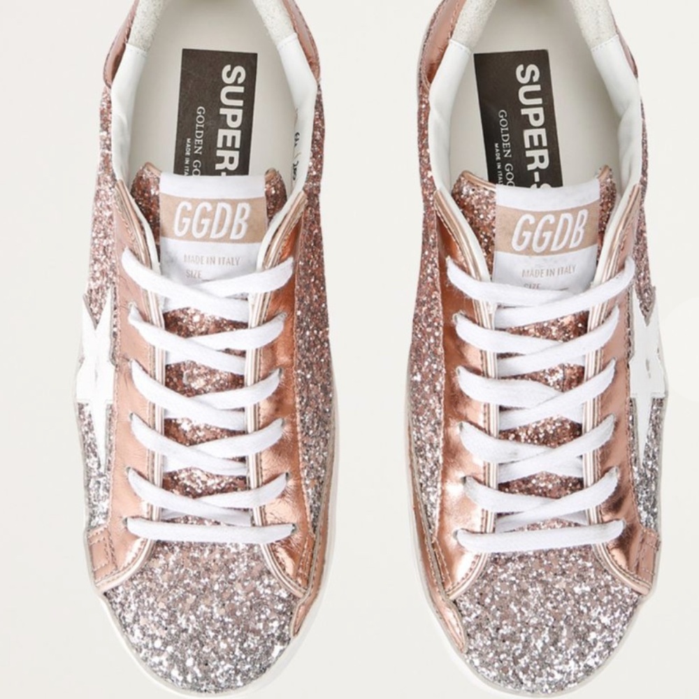 Golden Goose Rose Gold and Silver Glitter Sneakers - Picture 2 of 6